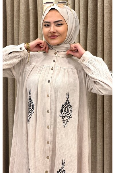 ESRANUR قماش موسلين قطني 100% خفيف كالريشة، قابل للتنفس، طبيعي وناعم، طقم إسلامي مكون من قطعتين