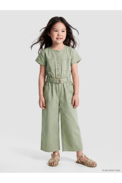 LC Waikiki Alita City Lcw Kids Green Gabardine Plain Girls' Dress with a Diff...