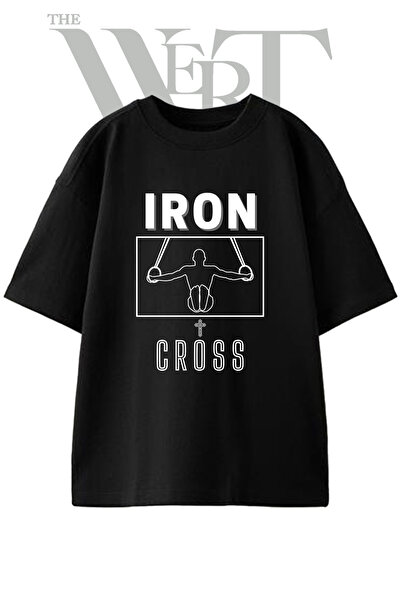 THEWERT Tricou oversize negru unisex cu imprimeu Iron Cross Design