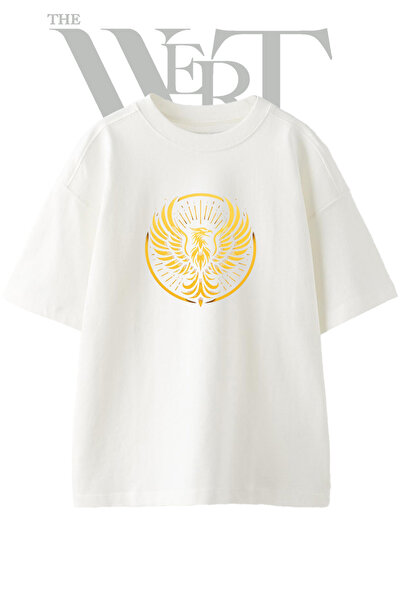 THEWERT Phoenix Design štampana unisex bela majica prevelikog kroja