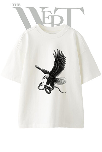 THEWERT Μπλουζάκι Unisex Λευκό Oversize με στάμπα Eagle Snake Design