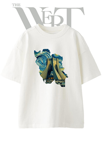 THEWERT Azadi Tower Design Printed Unisex White Oversize T-Shirt