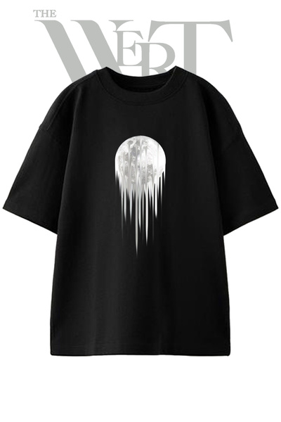 THEWERT Moon Icicle Design Printed Unisex Black Oversize T-Shirt