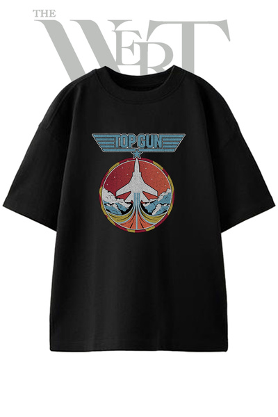 THEWERT Top Gun_1 dizajn, štampana unisex crna oversize majica