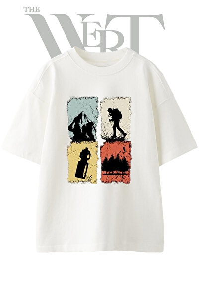 THEWERT Doga Yuruyus Design Printed Unisex White Oversize T-Shirt