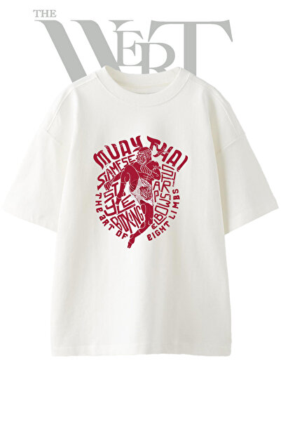 THEWERT Tricou oversize alb unisex cu imprimeu Muay Thai_5
