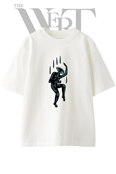 THEWERT Shaman Eye Design Printed Unisex White Oversize T-Shirt