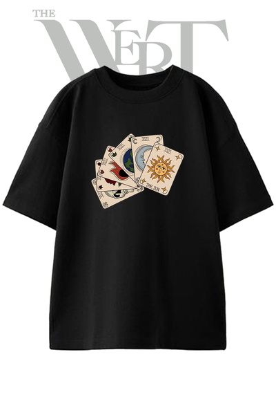 THEWERT Tarot Cards Design Printed Unisex Black Oversize T-Shirt