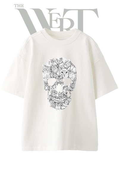 THEWERT Tricou oversize alb unisex cu imprimeu Cat Dry Head Design