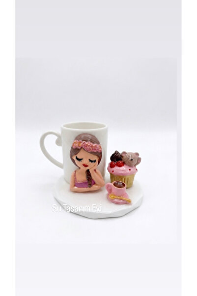 sutasarimevi Handmade Porcelain Cup Set - Special Design with Flower Crown Gi...