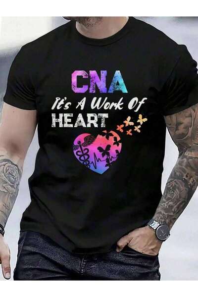 9TAY تي شيرت فاخر 100% قطن بتصميم CNA It's A Work Of Heart Nurse - مساعد ممرض...