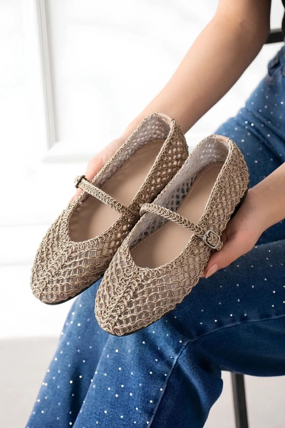 FUGA MODA Aveiro Mink Knitted Textured Belted Knitwear Ballerina