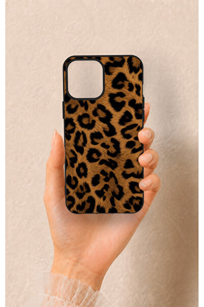 Vip Case iPhone 12 Pro Max Uyumlu Koyu Leopar Deri Desenli Silikon Kılıf