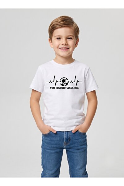 Babyqlo White Football Heartbeat Graphic Kids T-Shirt