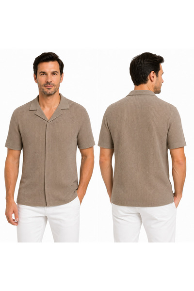 ARDSU Men's Flexible Textured Knitwear Polo Collar Short Sleeve Summer T-Shirt