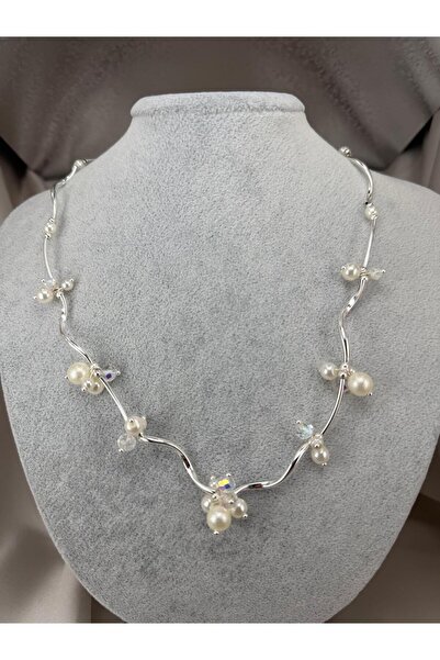 ZS Aksesuar Women's Silver Color Pearl and Crystal Stone Detailed Twig Design...