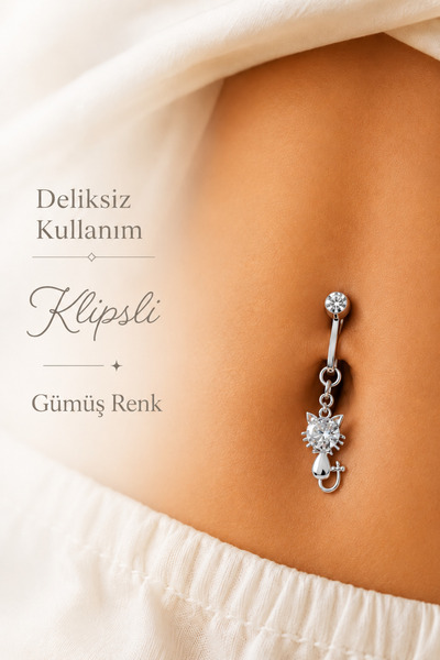 Sacce Scarves&Accessories Mırmır Kedi Deliksiz Klipsli Göbek Piercingi Zirkon...