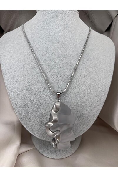 ZS Aksesuar Women's Silver Color Abstract Design Matte Acrylic Metal Detailed...