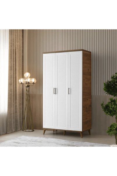 MaceraMobilya Paris 3 Kapaklı Komple MDF Atlantik Çam-Beyaz Gardırop Yatak Od...