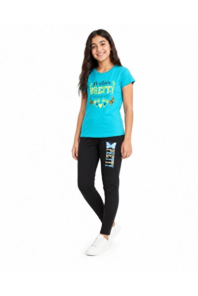 Generic Brand Girls' Set of Butterfly Printed Half Sleeved T-Shirt and Long P...