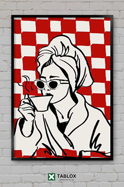 TABLOX Women's Minimal Drawing Aesthetic Coffee Wooden Framed Decorative Mdf ...