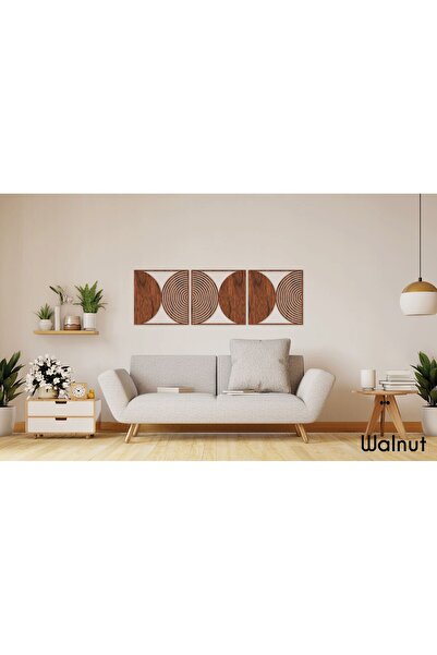 ArtinGoHomeDecor Geometrik Soyut 4 Parçalı Ceviz Doğal Ahşap Kaplama Modern D...