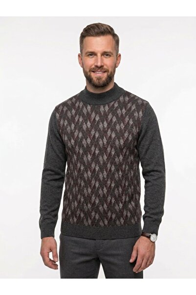 ONNO Men's Half Fishman Collar Knitwear Sweater with Elastic Waist, Steel Kni...