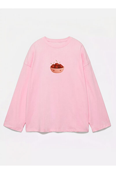 Disante 100% bumbac, cu potrivire oversize, cu imprimeu cu cireșe - tricou cu...
