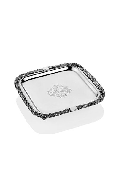LAMEDORE Square Decorative Tray with Rope Detail 19X19X4 cm – Silver Frame