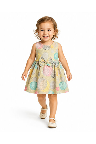 Generic Brand Girls' Sleeveless Dress with Circle Prints and Front Bow