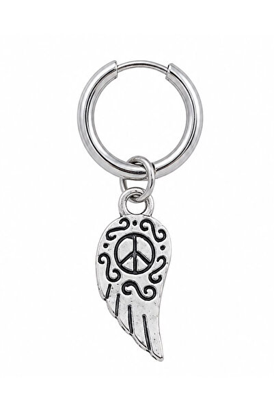 Blisse Piercing Unisex Silver Color Surgical Steel Dangle Peace Symbol Wing F...