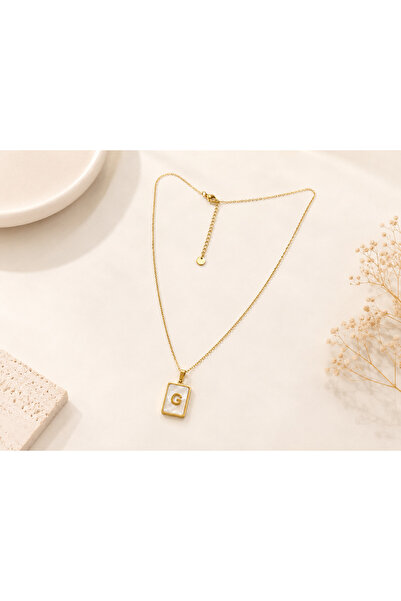 Archhazel Jewelery 316L Steel Gold Letter g Rectangular Stone-Looking Necklace