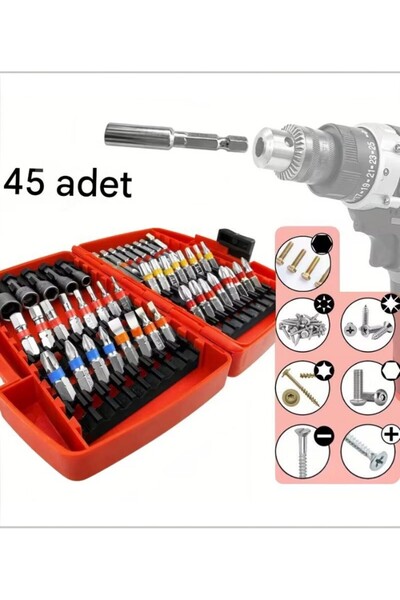 lstri 45 Parça Çelik Tornavida Başlığı Set Çok Fonksiyonlu Tamir Uçlu Tornavida,Darbeli Tornavida Uç Seti, Manyetik S2 Çelik Yıldız/Düz/Kare/Torx Uçlu Elektrikli Alet Uçları,