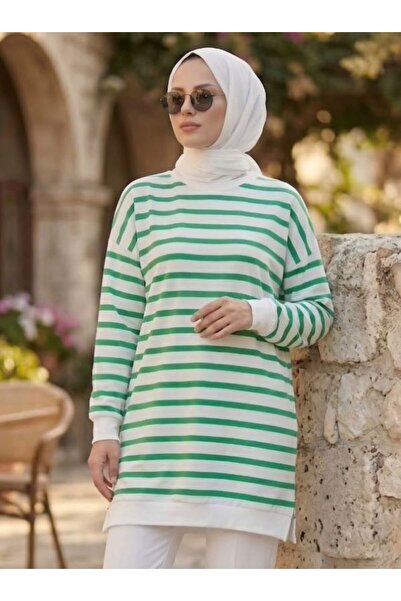 SHİROSA Striped Two-Thread Hijab Tunic