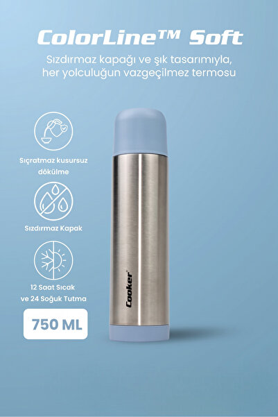 Elista ColorLine Soft 750 ml Paslanmaz Çelik Termos CKR2002 Mavi