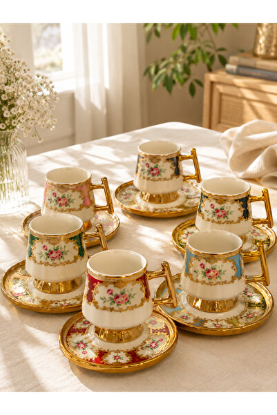 Onedekor 6 Kişilik Porselen Queen Art Kahve Fincanı