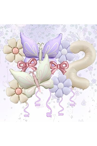 ÇITIPITISTORE Cream Lilac Butterfly Daisy Foil Balloon Birthday Celebration P...