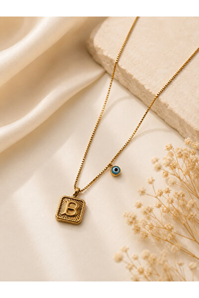 Archhazel Jewelery Letter B Evil Eye Beaded Gold Color Vintage Plate Steel Wo...