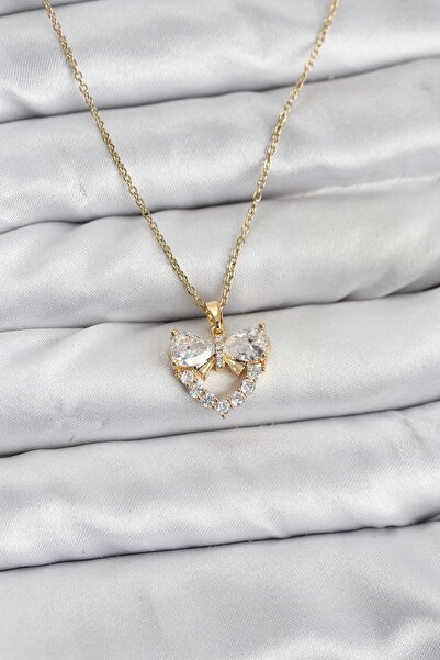 Mega Bazaar 316L Steel Chain Gold Color Heart and Bow Model Zircon Stone Wome...
