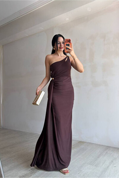 Nika Fashion Tek Omuz Drapeli Abiye Elbise
