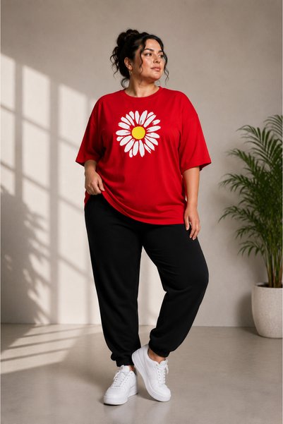 Rubonia Women's Plus Size Daisy Printed Oversize Tracksuit Set 2-Piece Cotton Comfortable Fit Casual Sports Set XL 2XL 3XL 4XL 5XL 6XL 7XL 8XL