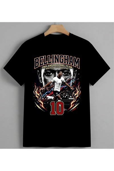 Bellingham Futbol İngiltere Syh Unisex Erkek Kadın Oversize Tişört Siyah