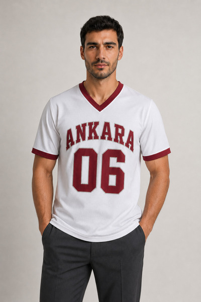 cc collection Unisex Ankara 06 Τυπωμένη λευκή φανέλα Kappa με λαιμόκοψη V σε ...