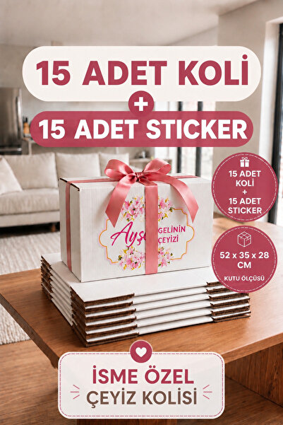 kartonya Kişiye Özel Çeyiz Kolisi Seti 52x35x28 cm – 15 Adet Beyaz BC Dalga K...