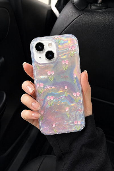 MUSSTECH Iphone 13-14-15 Uyumlu Lale Desenli Hologram Şeffaf Telefon Kılıfı –...