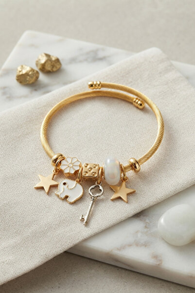 Lisinya Key and Elephant Model White Charm Bracelet -