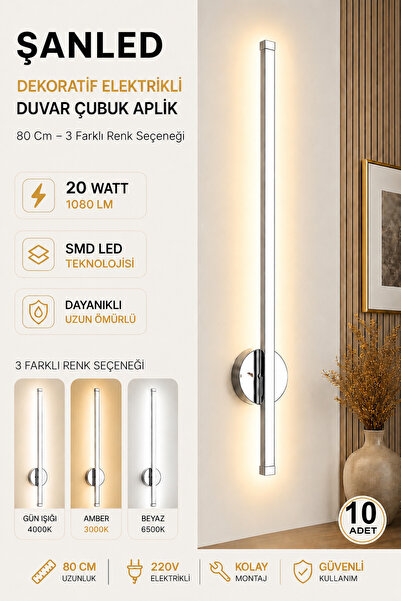 ŞANLED Decorative 20W Indoor Chrome Case 3 Color Light Electric 80 cm Wall Sc...
