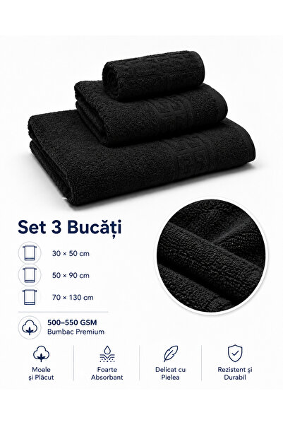 Generic Brand Set Prosoape din Bumbac Premium – 3 Bucăți, 500–550 GSM