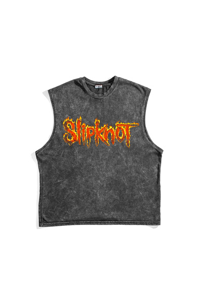 Sekizbiraltı Slipknot majica bez rukava sa otisnutim plamenim logotipom, peri...