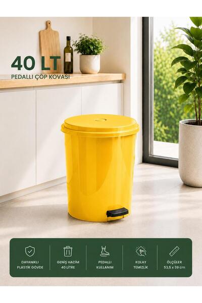 LOREMPBOX 40 Lt Pedallı Plastik Çöp Kovası Dayanıklı, Hijyenik Ev & Ofis Çöp ...